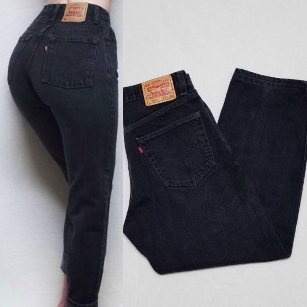 VINTAGE Levi's 550 Black Wash High Rise Relaxed Tapered Cropped Mom Jeans 14